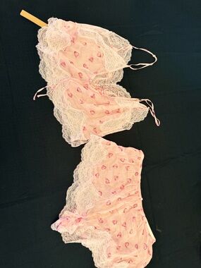 SKIMS Pink Heart Lace Trim Bralette and High-Waist Lingerie SET